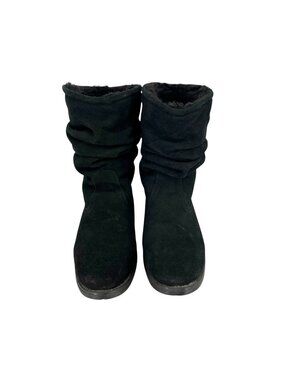 BearPaw Kassidy Black Suede Slouch Boots Shearling Lining Size 9